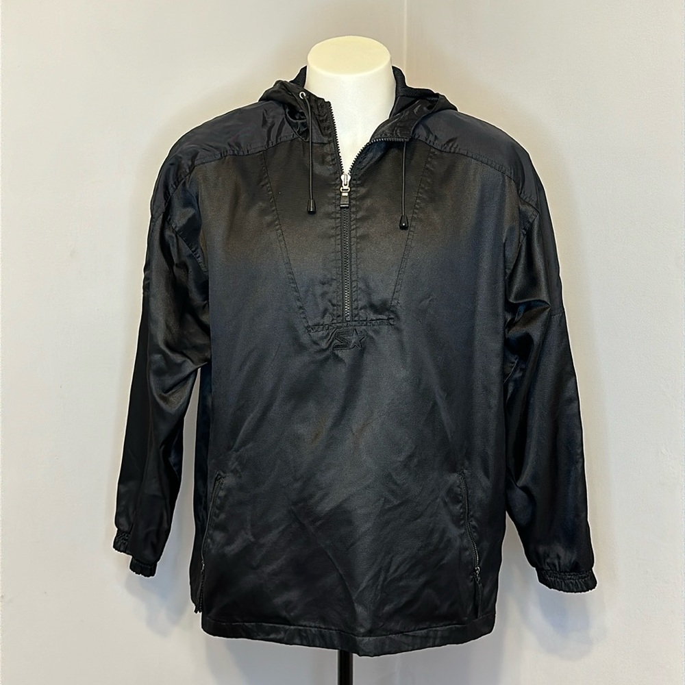 Starter Black Nylon Hooded Windbreaker